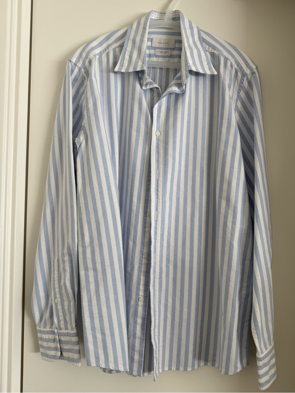 Massimo Dutti Light Blue and White Vertical Stripe Dress Shirt